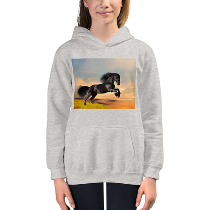 Premium Hoodie - FRONT Print: Black Friesian Lift Off