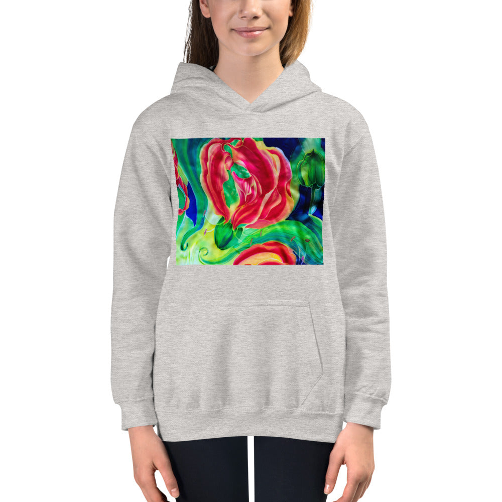 Premium Hoodie - FRONT Print: Red Flowers Watercolor #2