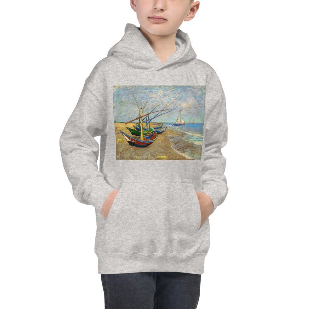 Premium Hoodie - FRONT Print: van Gogh: Fishing Boats on the Beach