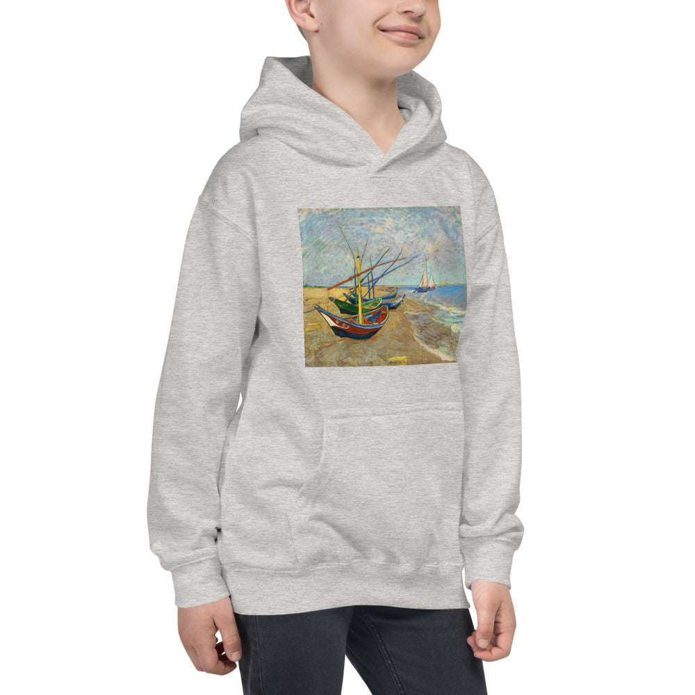 Premium Hoodie - FRONT Print: van Gogh: Fishing Boats on the Beach