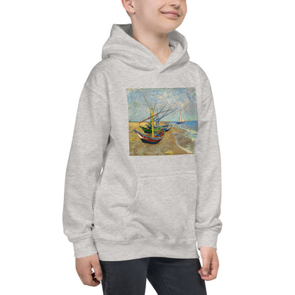 Premium Hoodie - FRONT Print: van Gogh: Fishing Boats on the Beach