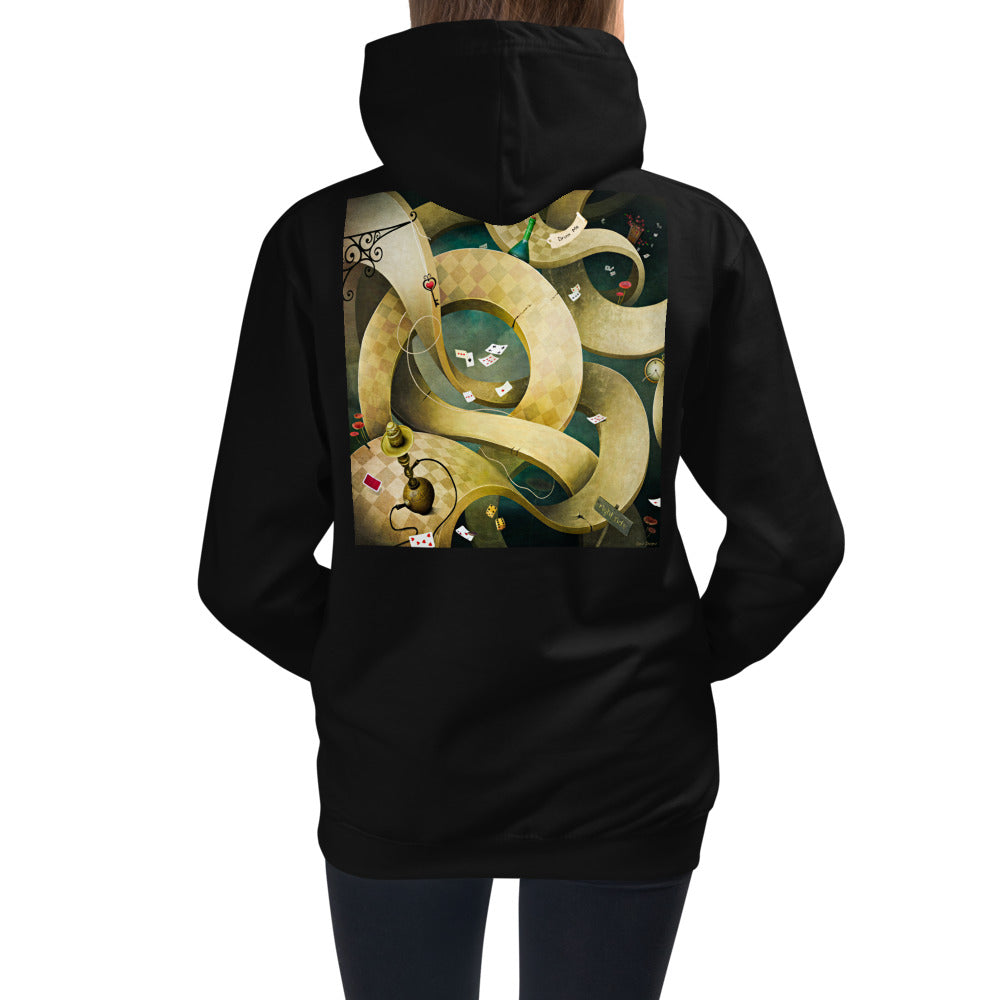 Premium Hoodie - FRONT & BACK Print: Dali Rabbit & Wonderland