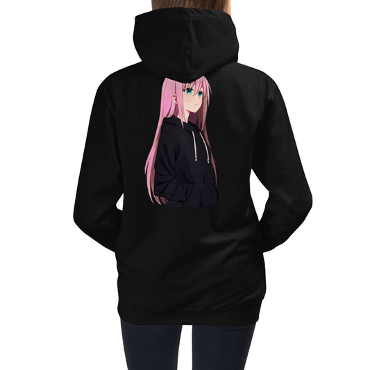 Premium Hoodie - BACK Print: Pink Hair Amine Girl