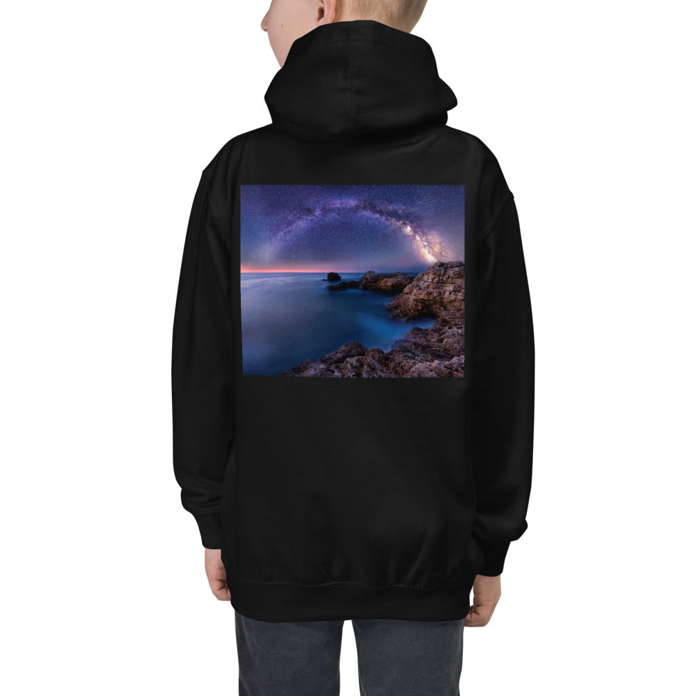 Premium Hoodie - BACK Print: The Milky Way Over a Rocky Bay