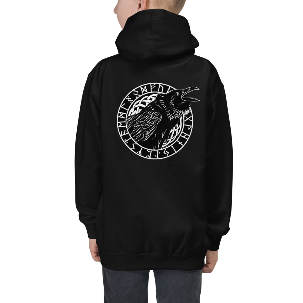 Premium Hoodie - FRONT Print: Cawing Crow in Runic Circle