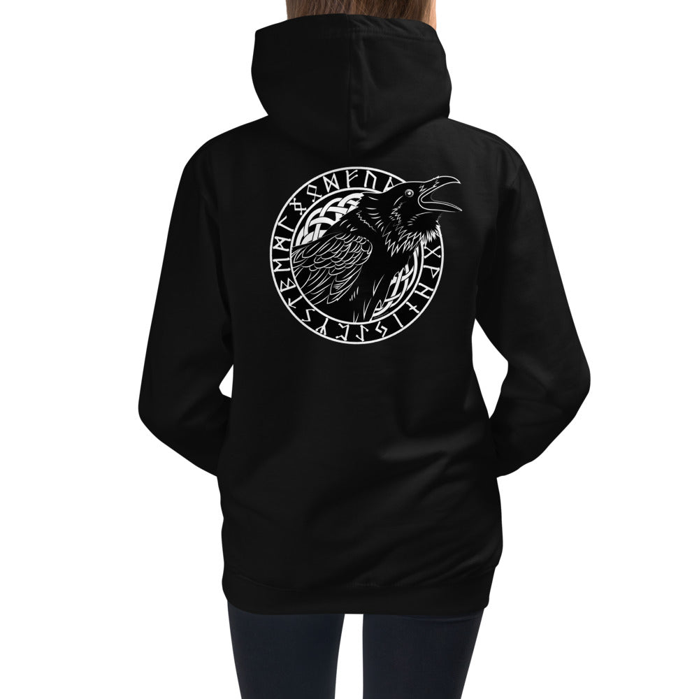 Premium Hoodie - FRONT Print: Cawing Crow in Runic Circle