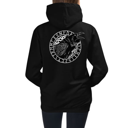Premium Hoodie - FRONT Print: Cawing Crow in Runic Circle