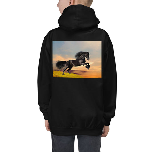Premium Hoodie - BACK Print: Black Friesian Lift Off