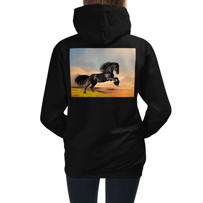 Premium Hoodie - BACK Print: Black Friesian Lift Off