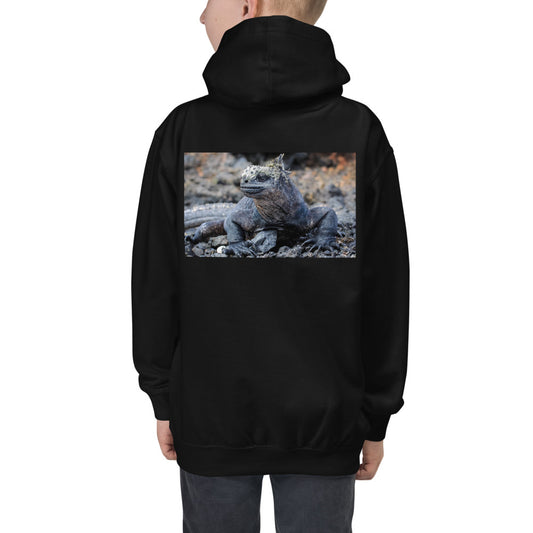 Premium Hoodie - BACK Print: Galapagos Blue Marine Iguana