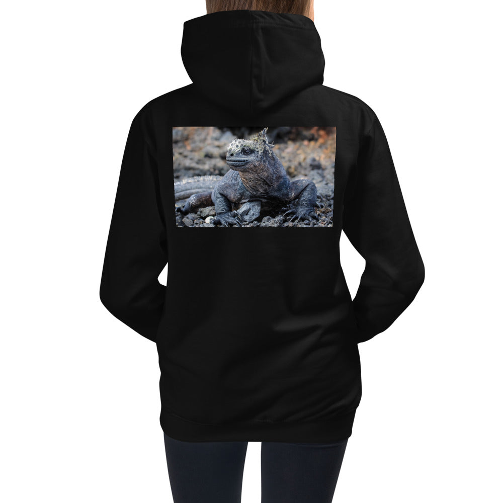 Premium Hoodie - BACK Print: Galapagos Blue Marine Iguana