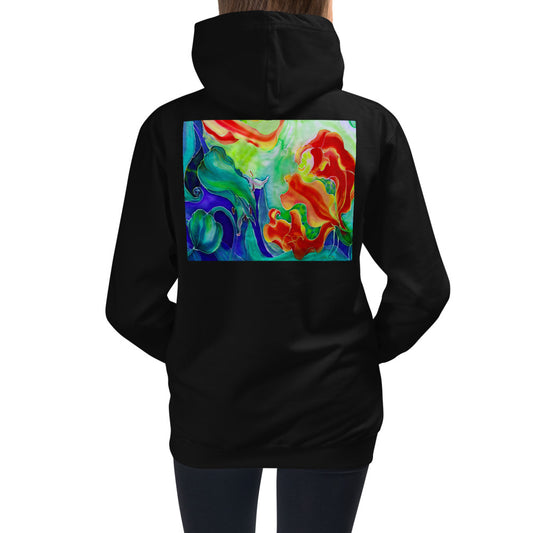 Premium Hoodie - BACK Print: Red Flowers Watercolor #3