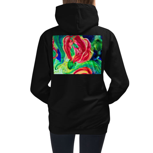 Premium Hoodie - BACK Print: Red Flowers Watercolor #2