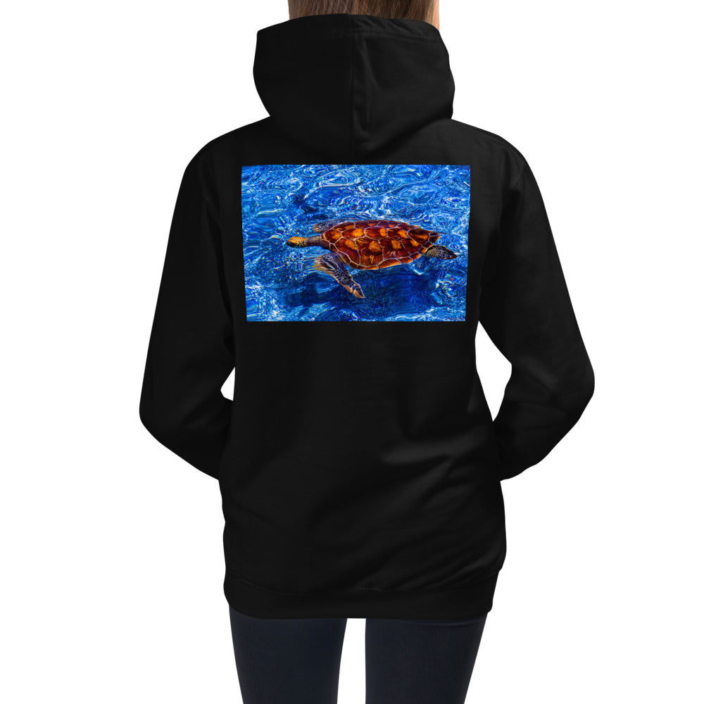 Premium Hoodie - BACK Print: Sea Turtle in Blue Water