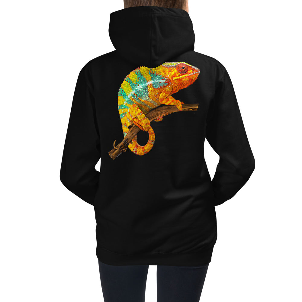Premium Hoodie - BACK Print: Green & Yellow? Chameleon