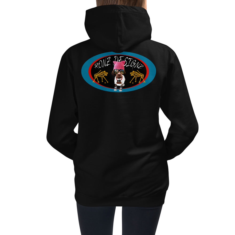 Premium Hoodie - BACK Print: Ronz Designz Pink Hat Logo