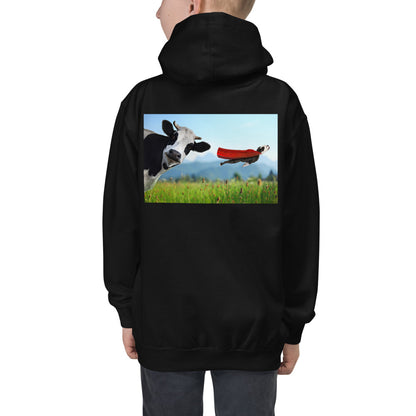 Premium Hoodie - BACK Print: Cow & Super Dog
