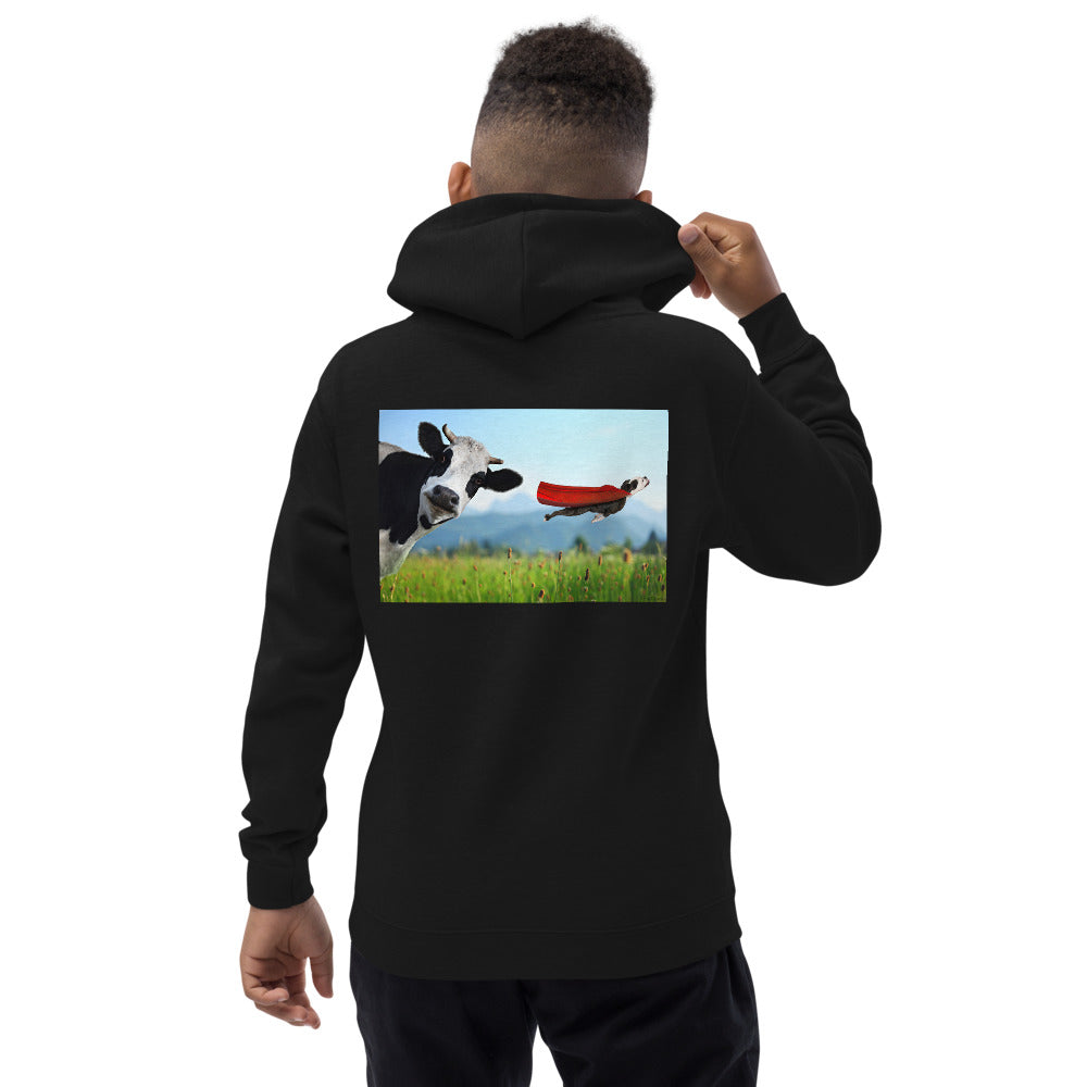 Premium Hoodie - BACK Print: Cow & Super Dog