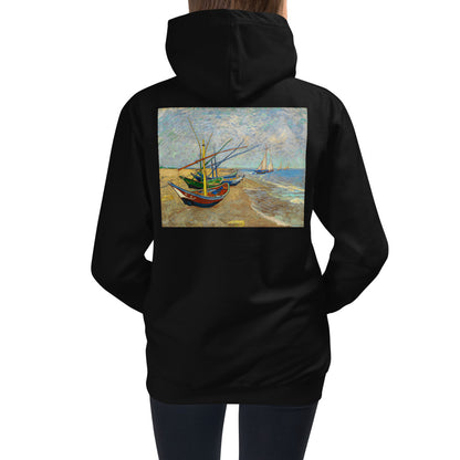 Premium Hoodie - BACK Print: van Gogh: Fishing Boats on the Beach