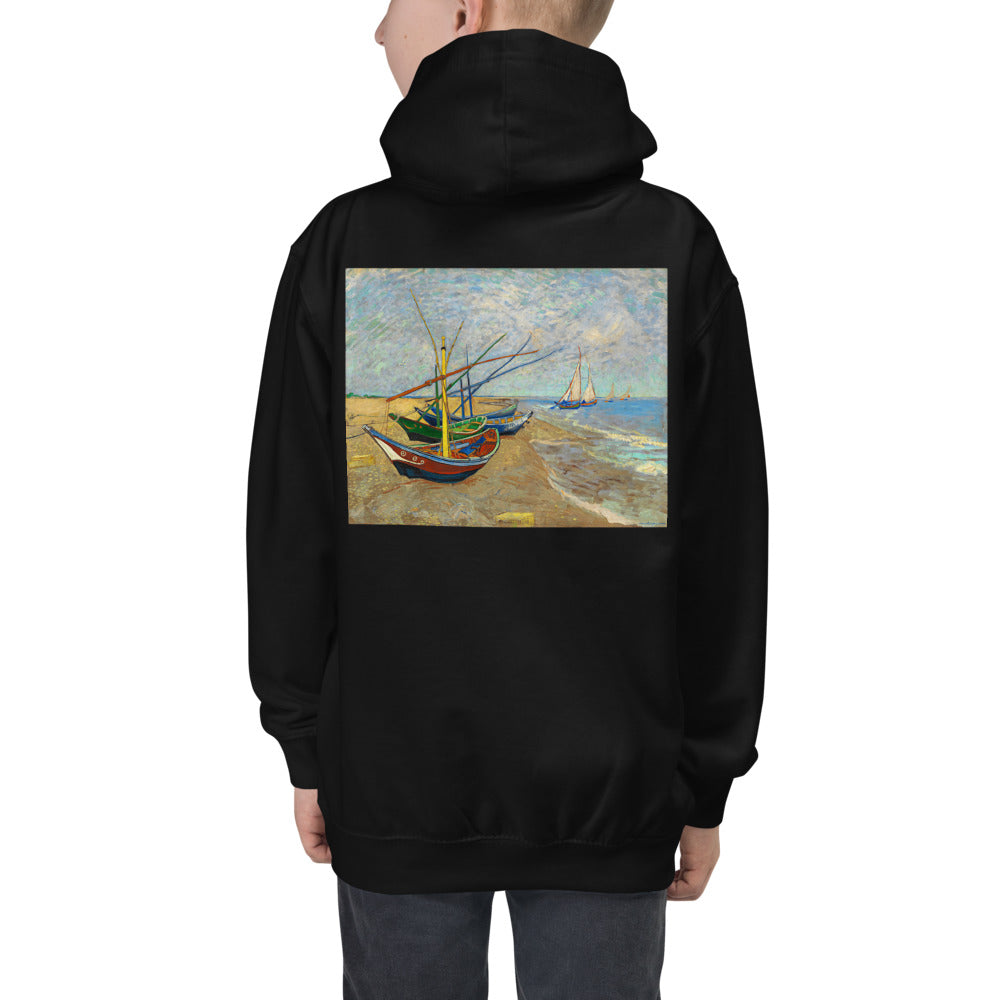 Premium Hoodie - BACK Print: van Gogh: Fishing Boats on the Beach