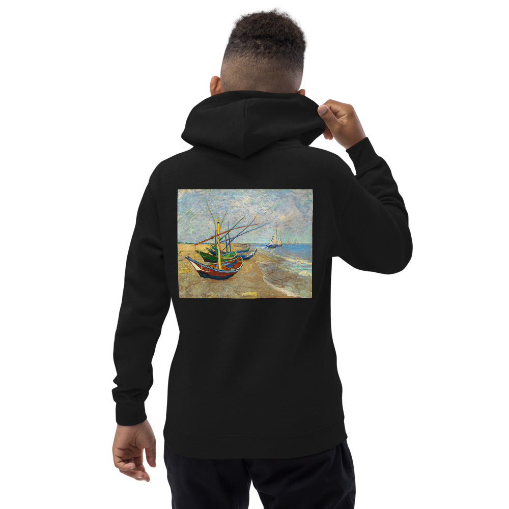 Premium Hoodie - BACK Print: van Gogh: Fishing Boats on the Beach