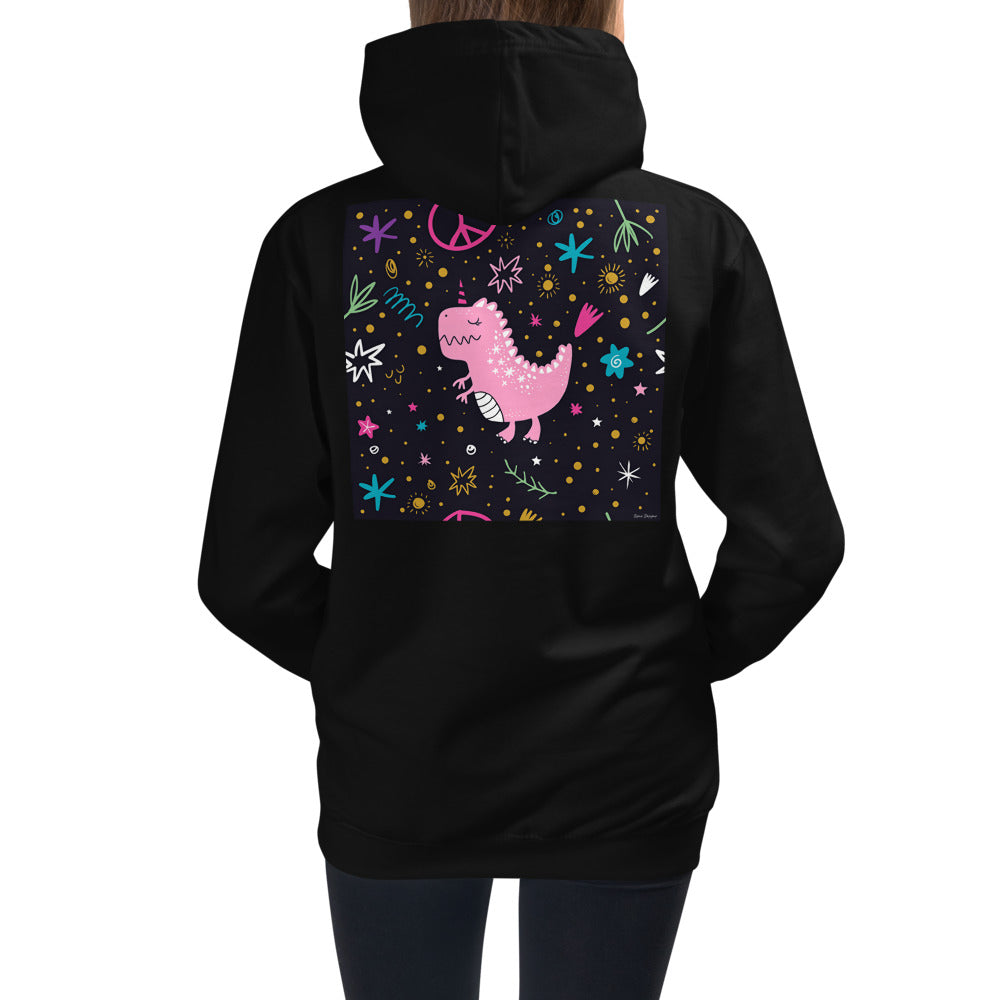 Premium Hoodie - BACK Print: Pink Dino. Peace Out!