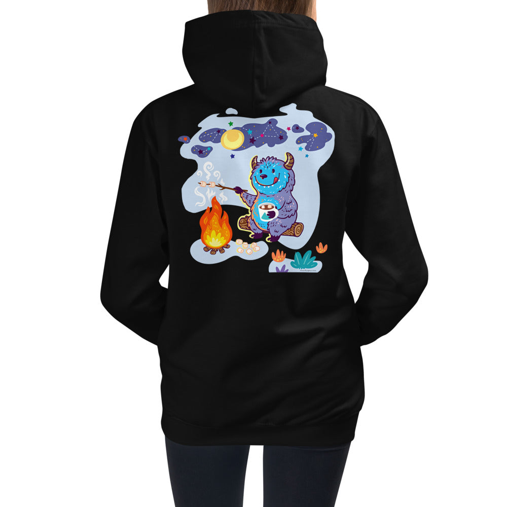Premium Hoodie: Print on BACK - Yeti Campfire