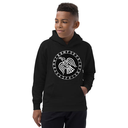 Premium Hoodie - FRONT Print: Odin's Crow in a Runic Circle
