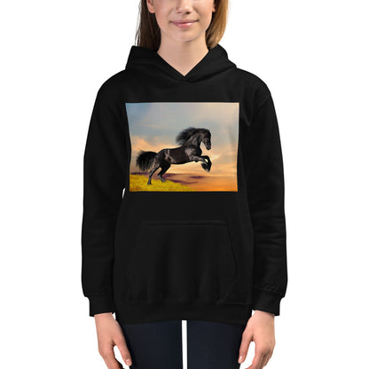 Premium Hoodie - FRONT Print: Black Friesian Lift Off
