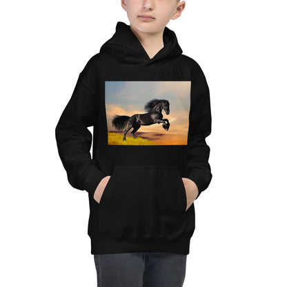 Premium Hoodie - FRONT Print: Black Friesian Lift Off