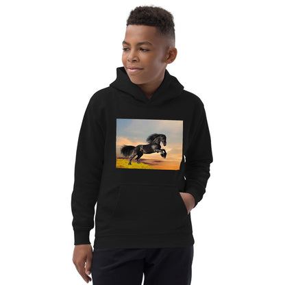 Premium Hoodie - FRONT Print: Black Friesian Lift Off