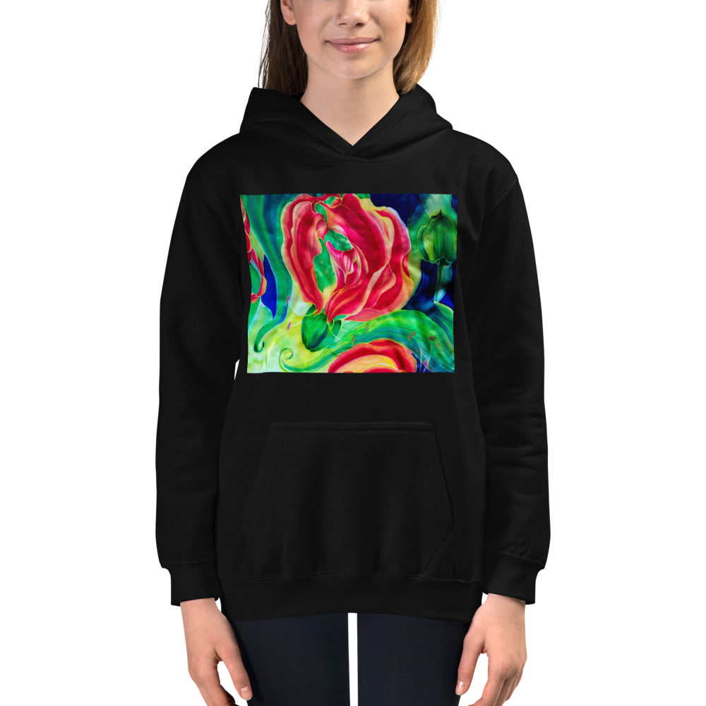 Premium Hoodie - FRONT Print: Red Flowers Watercolor #2