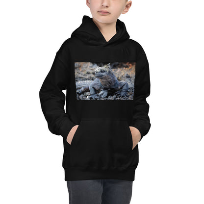 Premium Hoodie - FRONT Print: Galapagos Blue Marine Iguana
