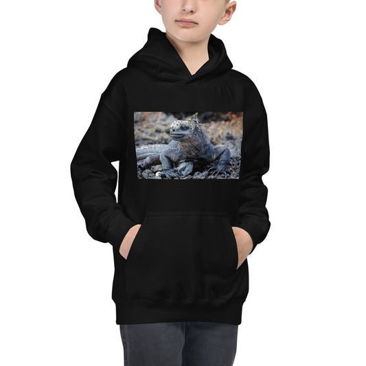 Premium Hoodie - FRONT Print: Galapagos Blue Marine Iguana