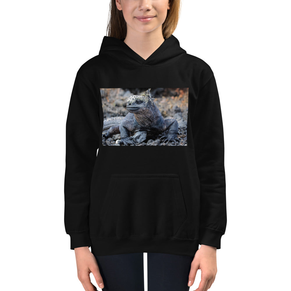 Premium Hoodie - FRONT Print: Galapagos Blue Marine Iguana
