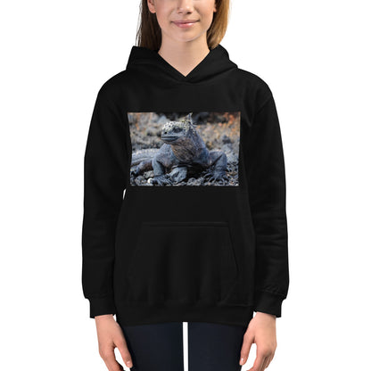 Premium Hoodie - FRONT Print: Galapagos Blue Marine Iguana