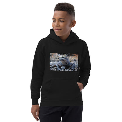 Premium Hoodie - FRONT Print: Galapagos Blue Marine Iguana