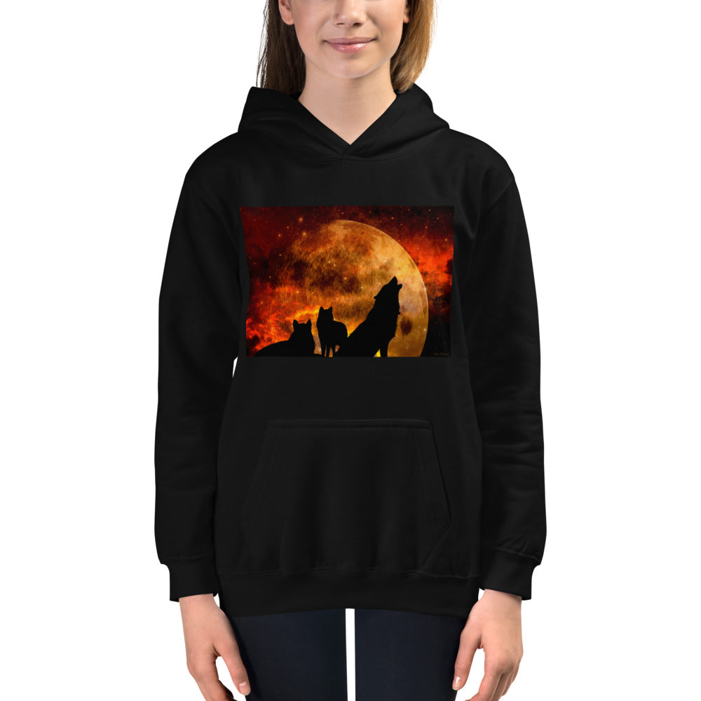 Premium Hoodie - FRONT Print: Howling in the Orange Moonlight