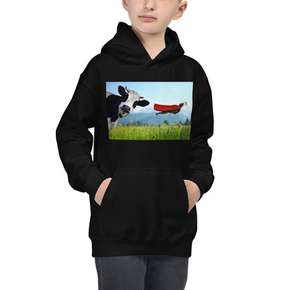 Premium Hoodie - FRONT Print: Cow & Super Dog