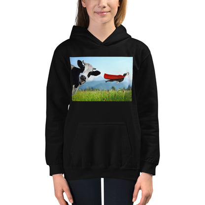 Premium Hoodie - FRONT Print: Cow & Super Dog