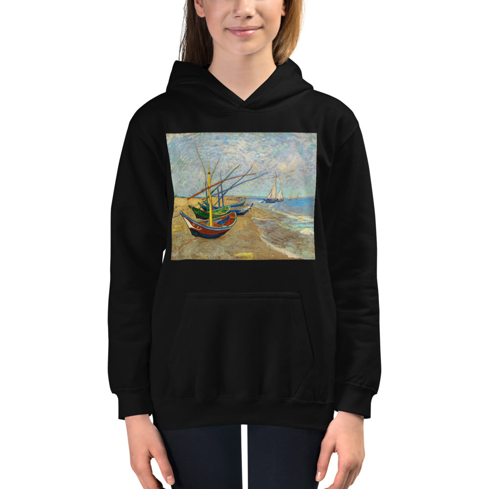 Premium Hoodie - FRONT Print: van Gogh: Fishing Boats on the Beach