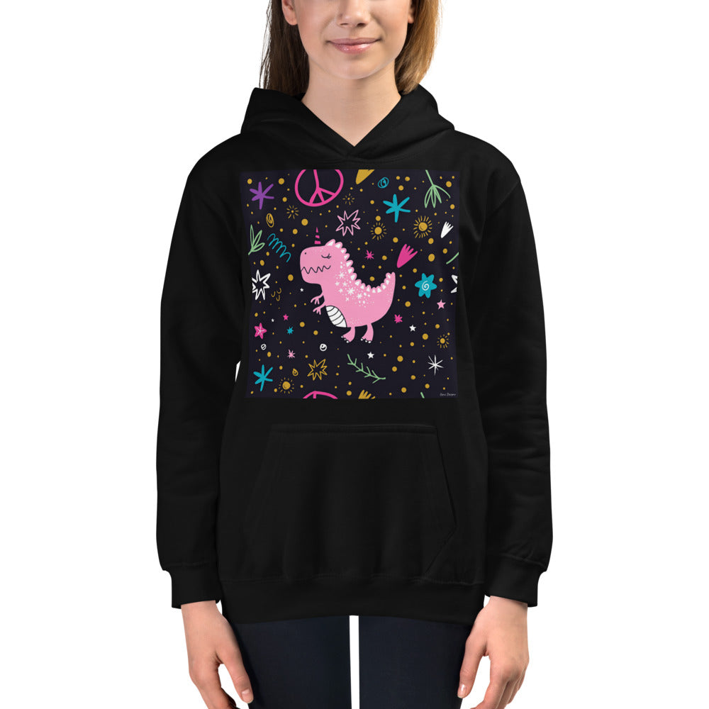 Premium Hoodie - FRONT Print: Pink Dino. Peace Out!