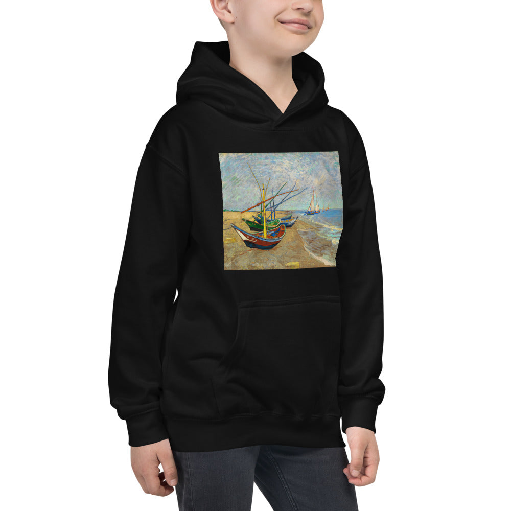 Premium Hoodie - FRONT Print: van Gogh: Fishing Boats on the Beach