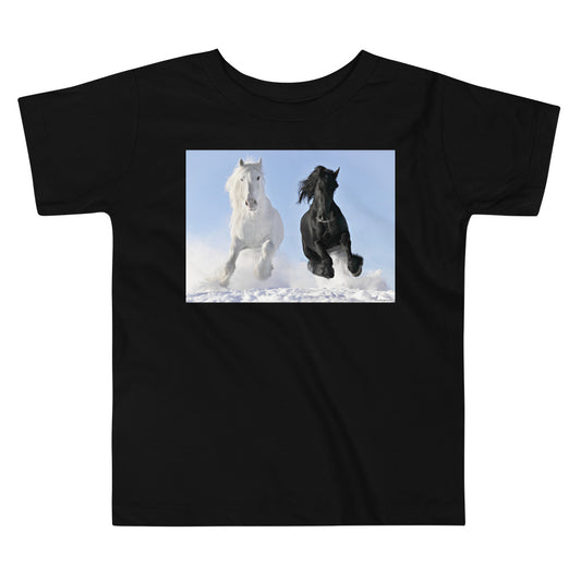 Premium Soft Toddler Tee - Black & White Stallions Flying