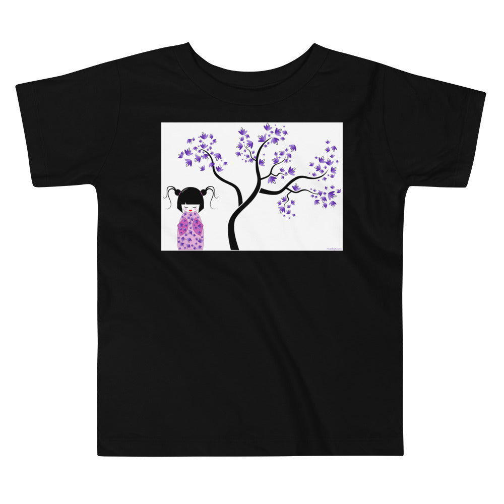 Premium Soft Toddler Tee - Kokeshi Doll with Purple Flowers