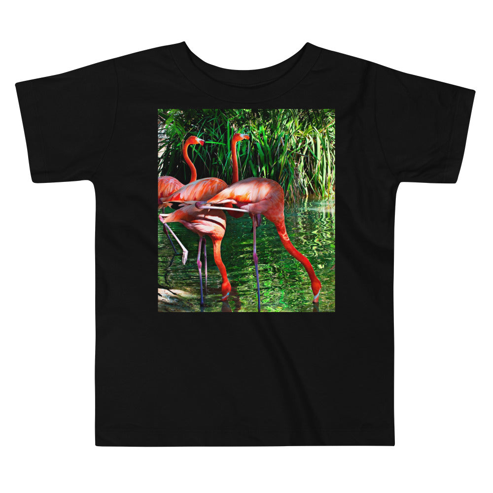 Premium Soft Toddler Tee - Pink Flamingos & Emerald Green Water