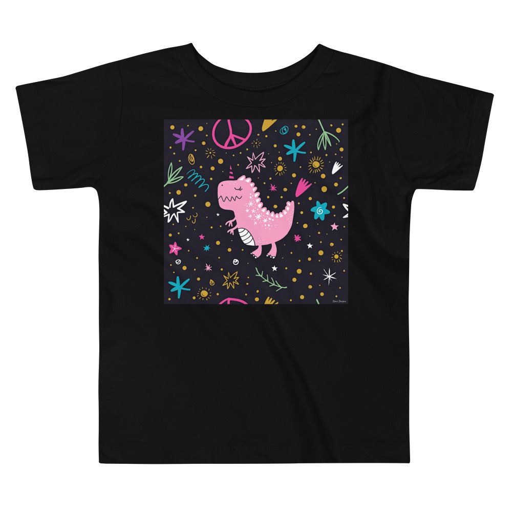 Premium Soft Toddler Tee - Pink Dino. Peace Out!