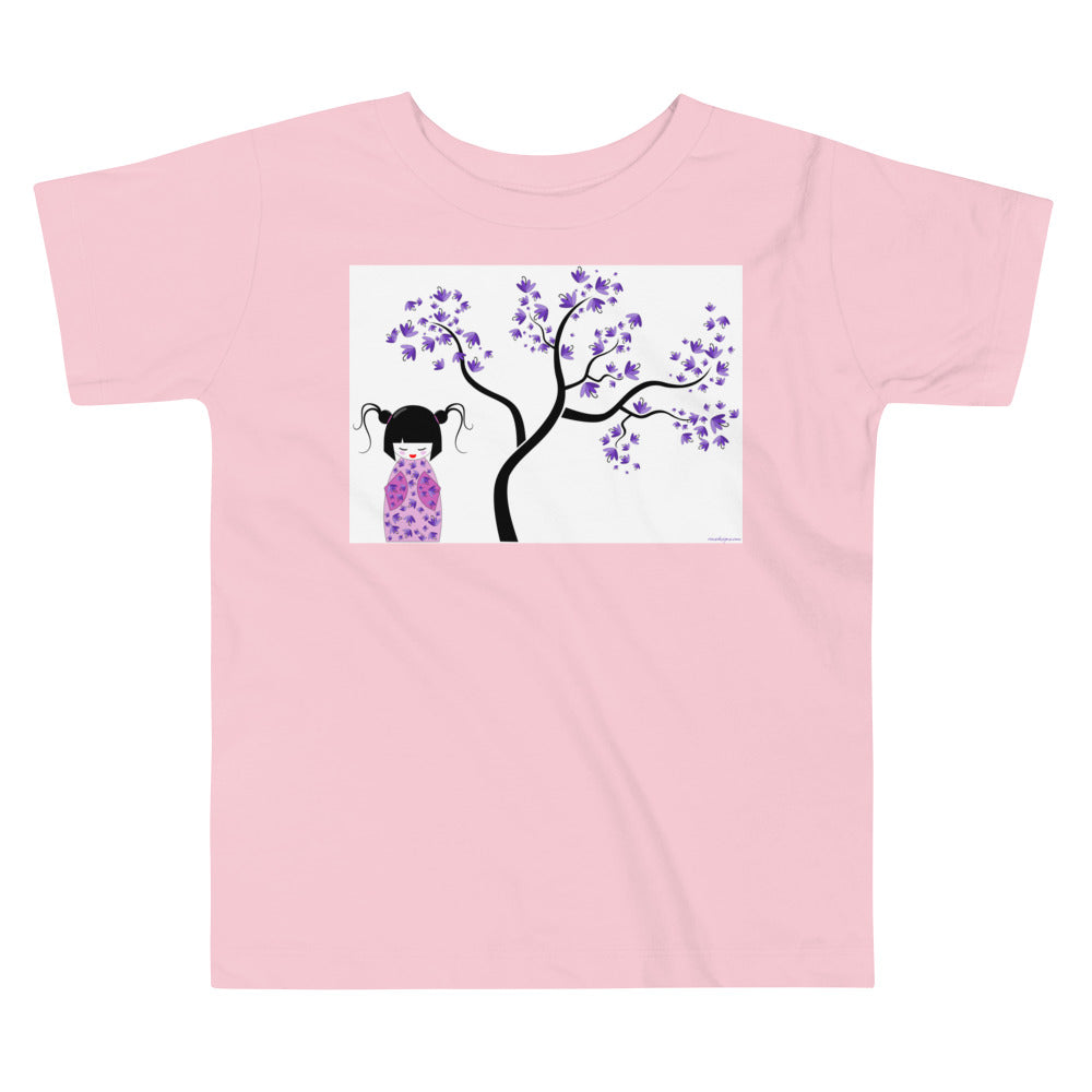 Premium Soft Toddler Tee - Kokeshi Doll with Purple Flowers
