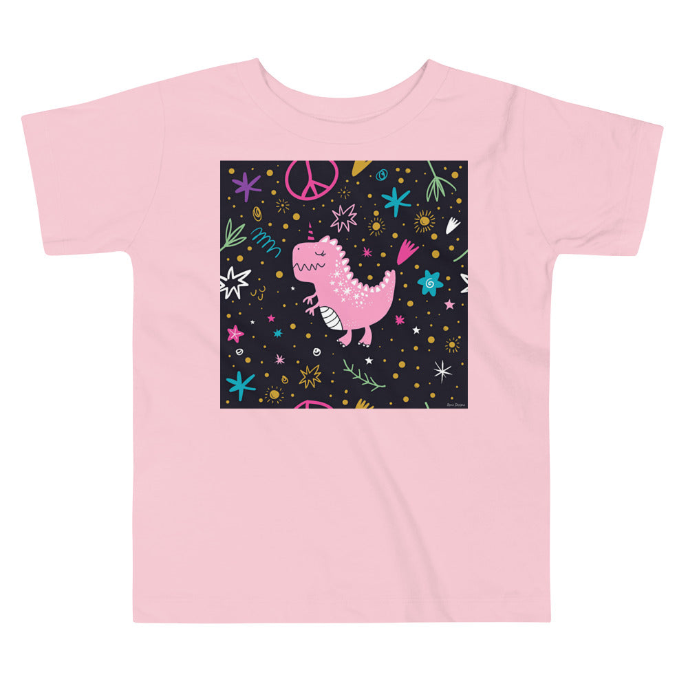 Premium Soft Toddler Tee - Pink Dino. Peace Out!