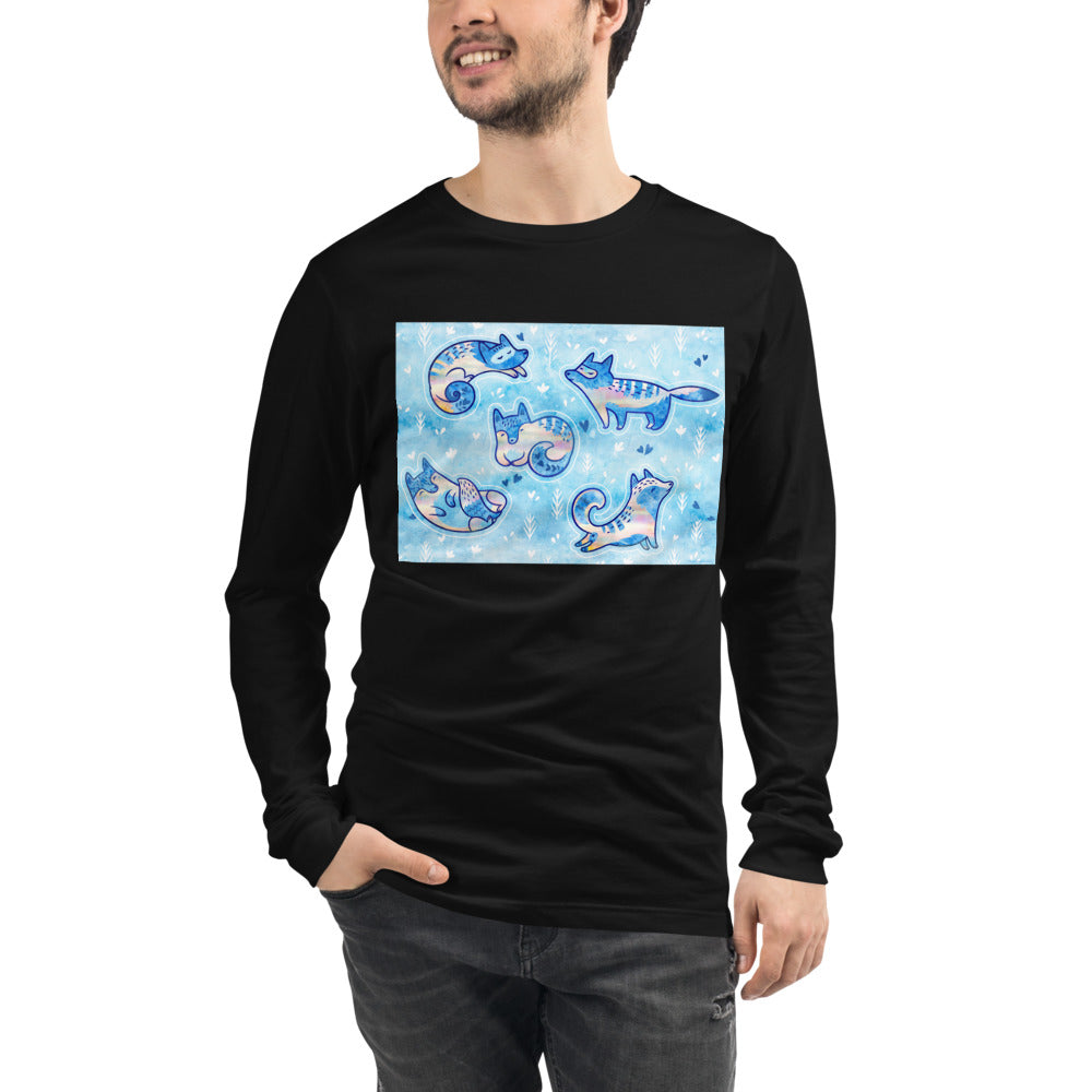 Premium Long Sleeve Tee - Foxes In Blue